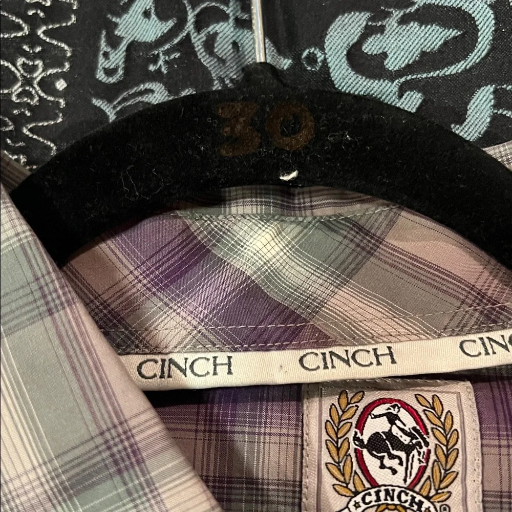 Cinch Men's Purple and Cream Plaid Shirt, very nice design, size XXL